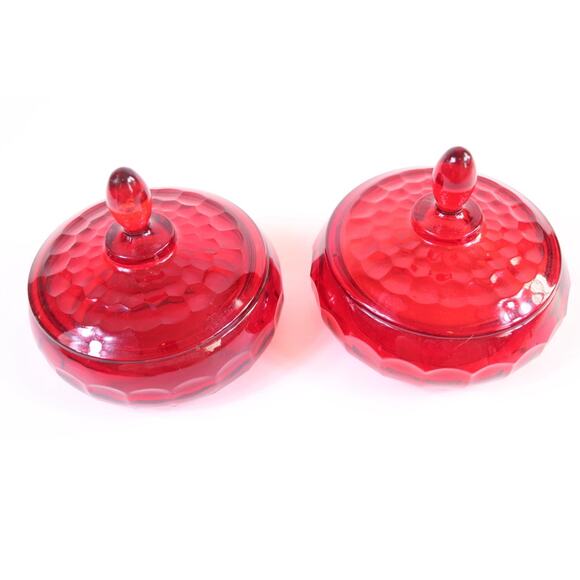 Vintage Viking Glass Georgian Ruby Red Honeycomb Candy Dish And Lid 6" Diameter - Picture 2 of 8